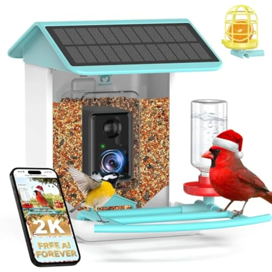

Outdoor bird feeder with solar-powered wireless camera ABS plastic body black finish 2K HD video full-color night vision AI spe