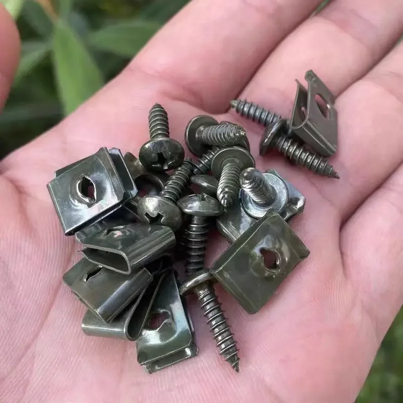 20-100pcs metal U-shaped fastening screw sleeve for motorcycle and car pedals, rust proof mudguard protection buckle screw