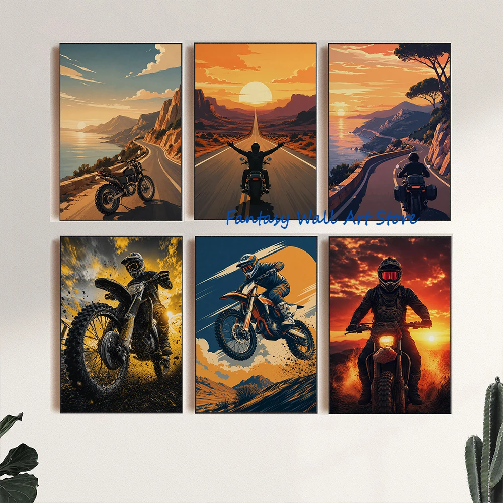 Motocross Motorcycle Motorbike Poster Off Road Racing Motor Bike Photos Art Poster Mud Biker Wall Pictures Canvas Painting Decor view 2