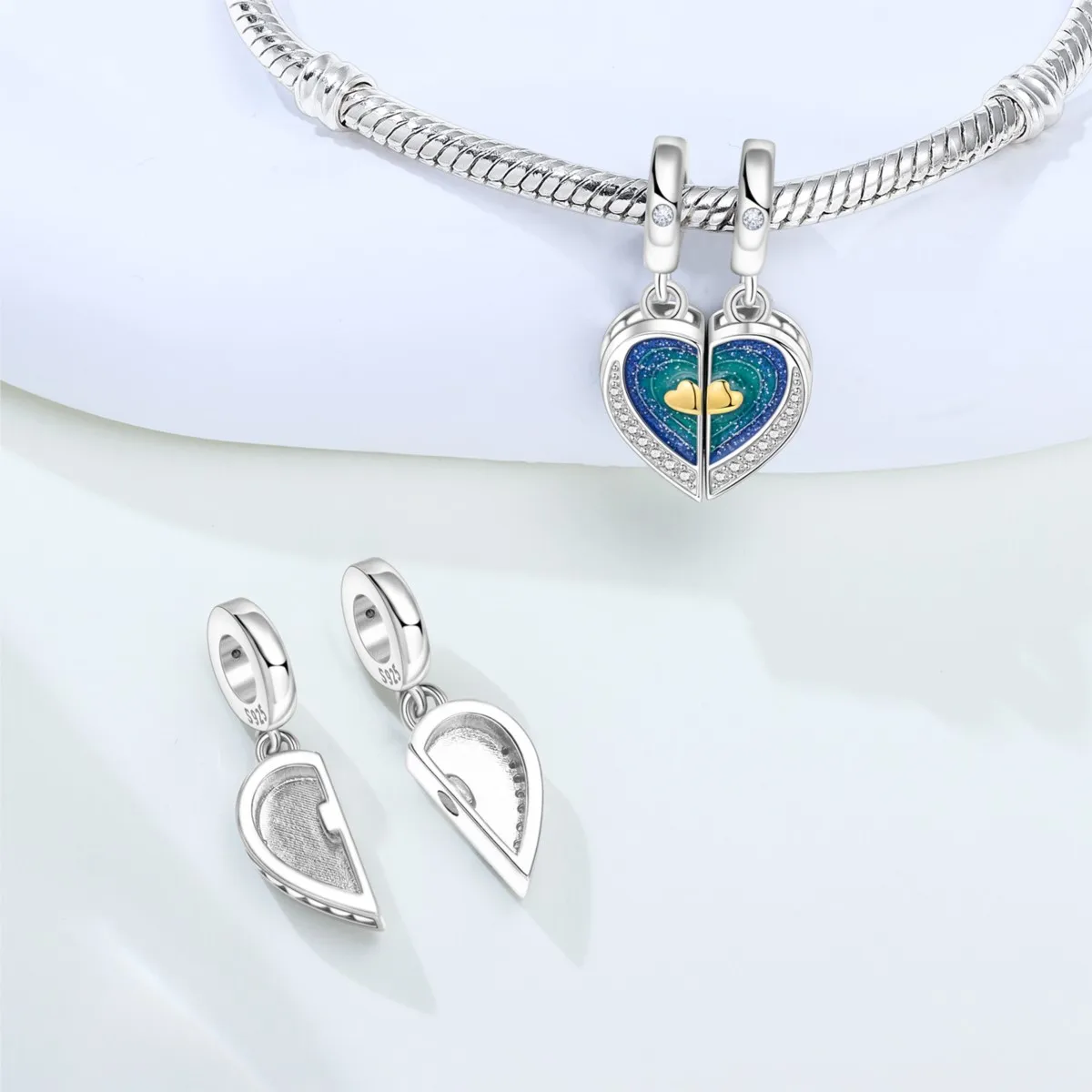 MISEFF S925 Sterling Silver Charm Four-Leaf Clover Butterfly Heart Combination Pendant For Original Bracelet DIY Jewelry Making