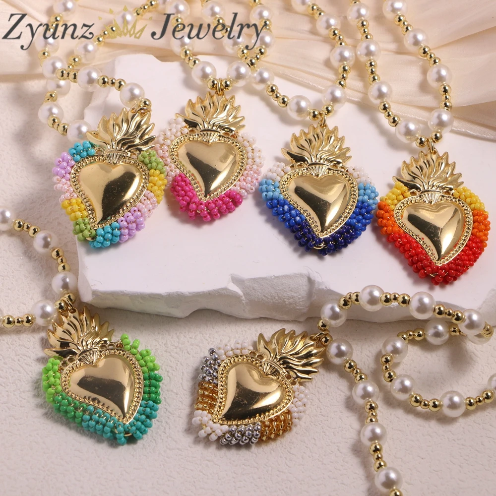 

5PCS, Elegant Multi Design Bead Metallic Heart Pendant Necklace Classic Vintage Fashion Imitation Pearl Jewelry gift