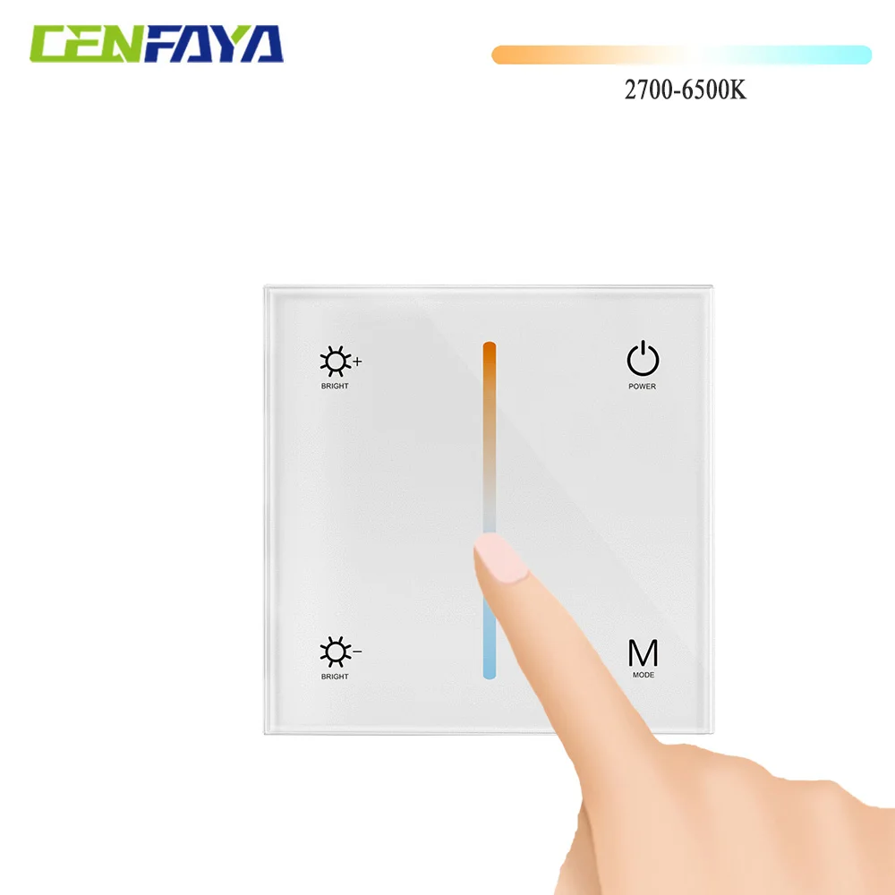 Wall Switch Dimmer LED Controller Wall-Mounted Glass Cover Touch Panel Switch for DC12V-24V COB 3528 5050 CCT LED Strip Lighting