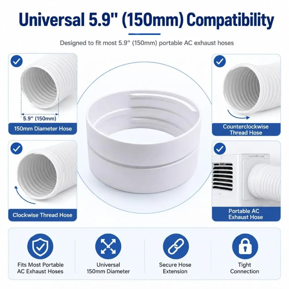 Vent Hose Connector Air Conditioner Hose Connector ABS Thread Adapter Exhaust Hose Adapter Clockwise Compatible Leak Resistant