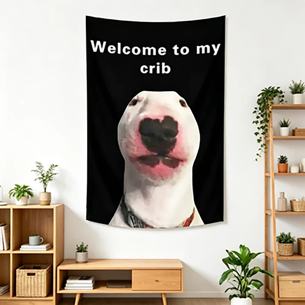 Funny Bull Terrier Meme Wall Hanging Tapestry Polyester 