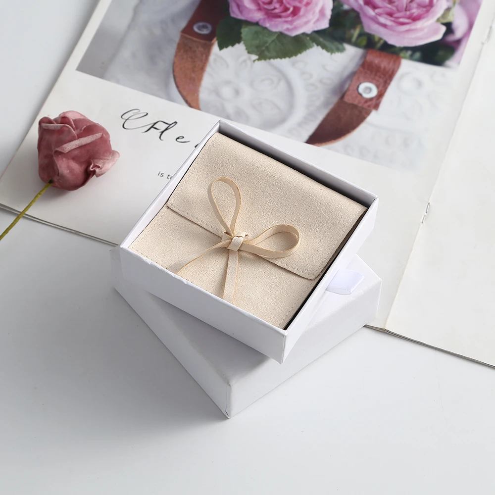 20/40/100 Beige Microfiber Jewelry Suede Velvet Jewelry Envelope Bag with Rope Jewelry Packaging Pouch Wedding Favors Gift Party