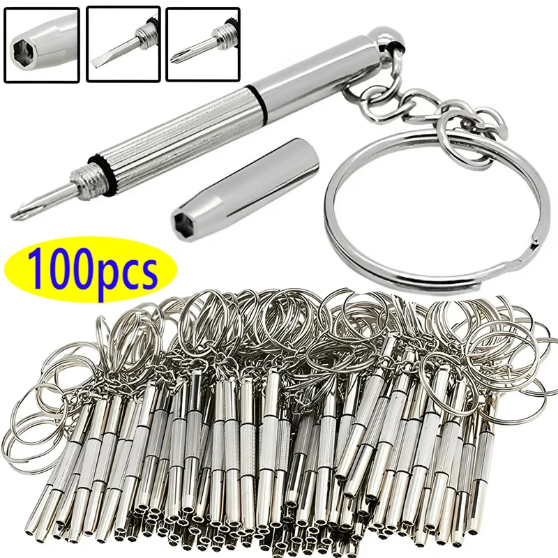 100/5pcs Glasses Screwdriver Eyeglass Screwdriver Watch Repair Kit with Keychain Portable Hand Tools Precision Screwdriver Tools