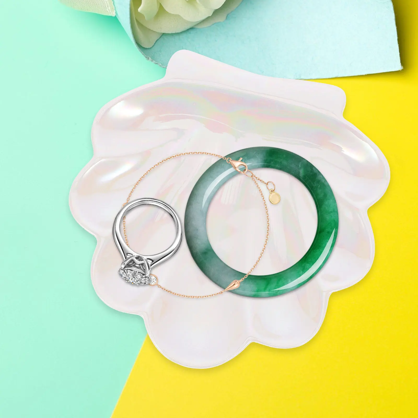 Shell Shape Ceramic Ring Dish Jewelry Tray Trinket Holder for Cosmetics Earrings Lipstick Small Accessories Home Table