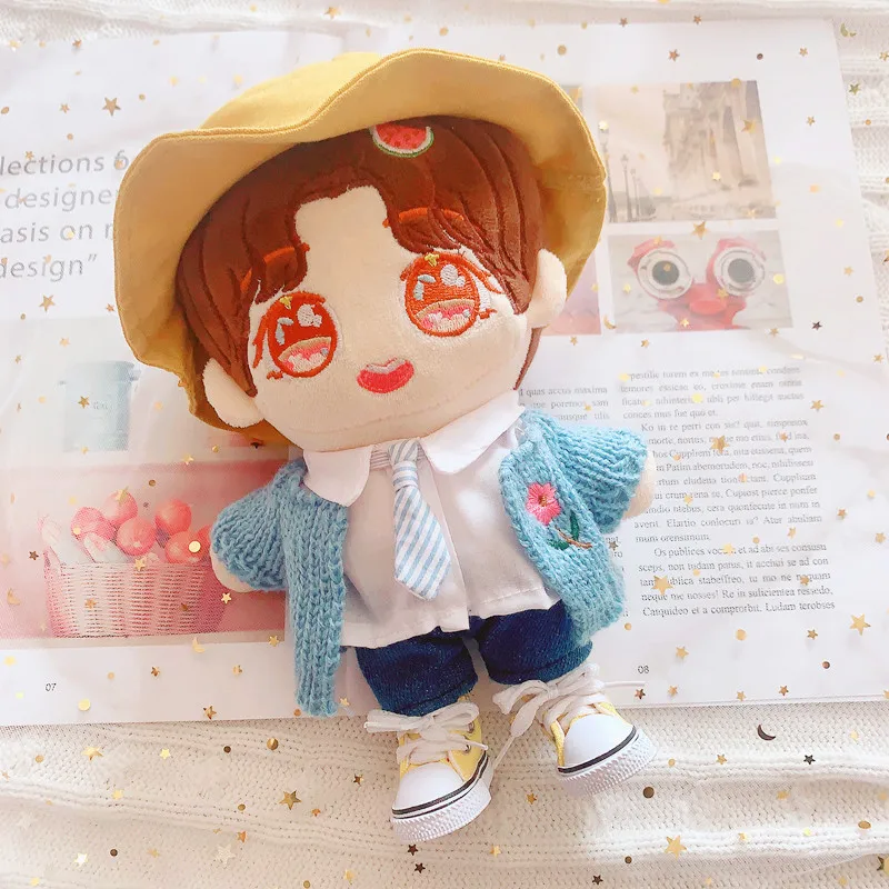 Blue Flower Cardigan White Shirt Tie Clothes Pants Suit 20 Cm Baby Idol Plush Doll Clothes Toy Baby Dress Up