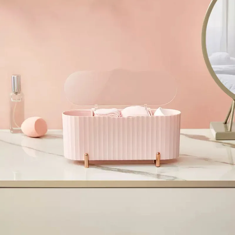 Support organisateur de coton-tige, boîte de rangement pour tampons de coton, boîte de maquillage en papier dissolvant Transparent avec couvercle, maquillage de bureau anti-poussière