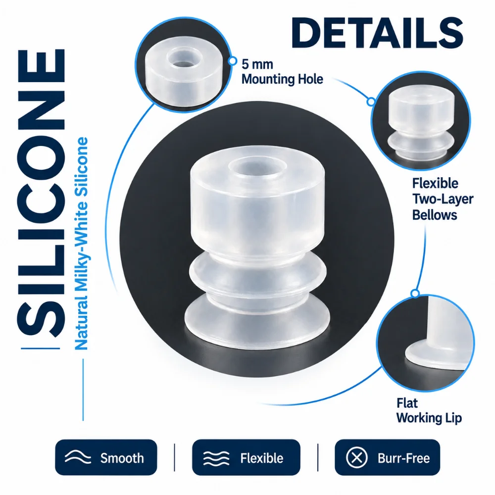 10PCS Pneumatic Suction Cups SP DP MP 5mm Mounting Hole White Silicone Bellows Vacuum Pads for Robot Arm Manipulator Parts