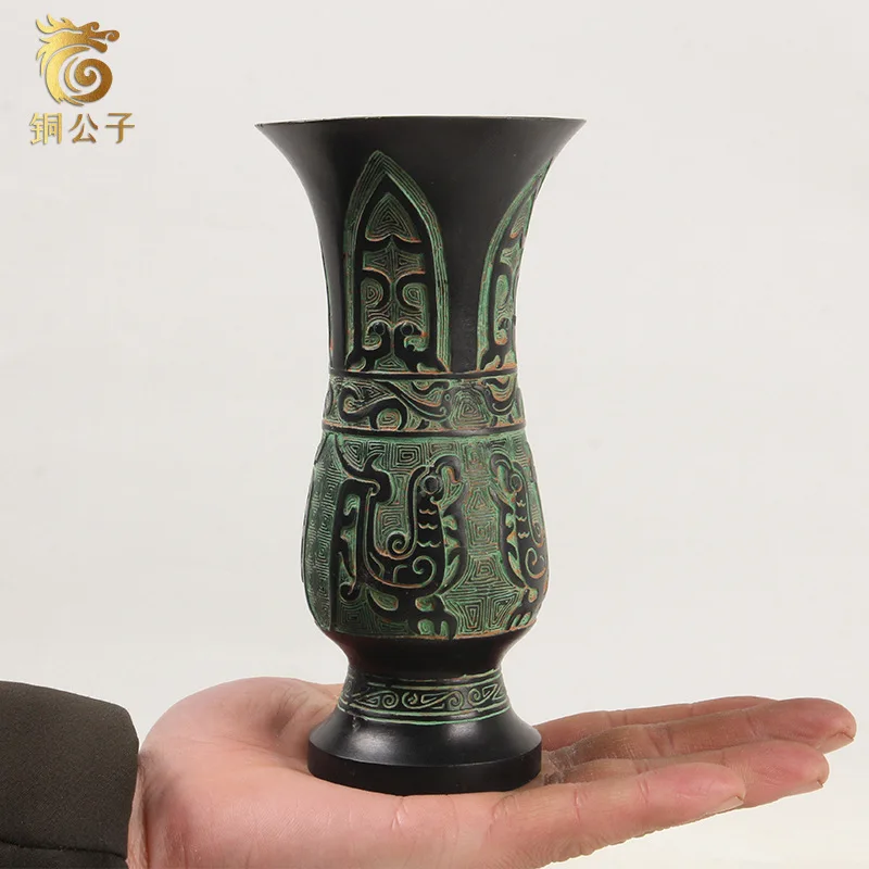 سلالة تشو الغربية الأب جينغ جي العتيقة البرونزية الحرفية فينيكس الطيور الموز ورقة كأس النبيذ غير قابلة للشرب هدية اللعب جمع