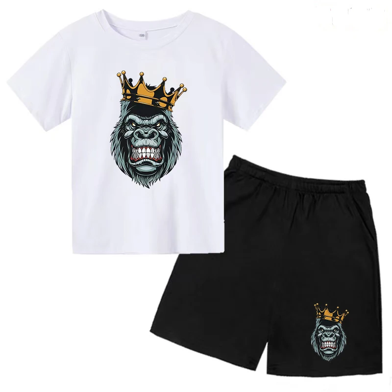 

Kids Summer Short Sleeve T-shirt Boys Girls Toddlers 3-12Y Animal Gorilla Top+ Shorts 2P Cute Fun Pretty Girl Clothes Casual Set