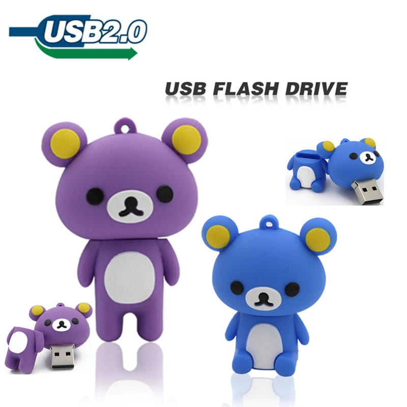 

Biyetimi cartoon cute bear silicone USB Flash Drive 64GB pen drive 128GB 32GB Memory Stick key Pendrive 16GB for PC