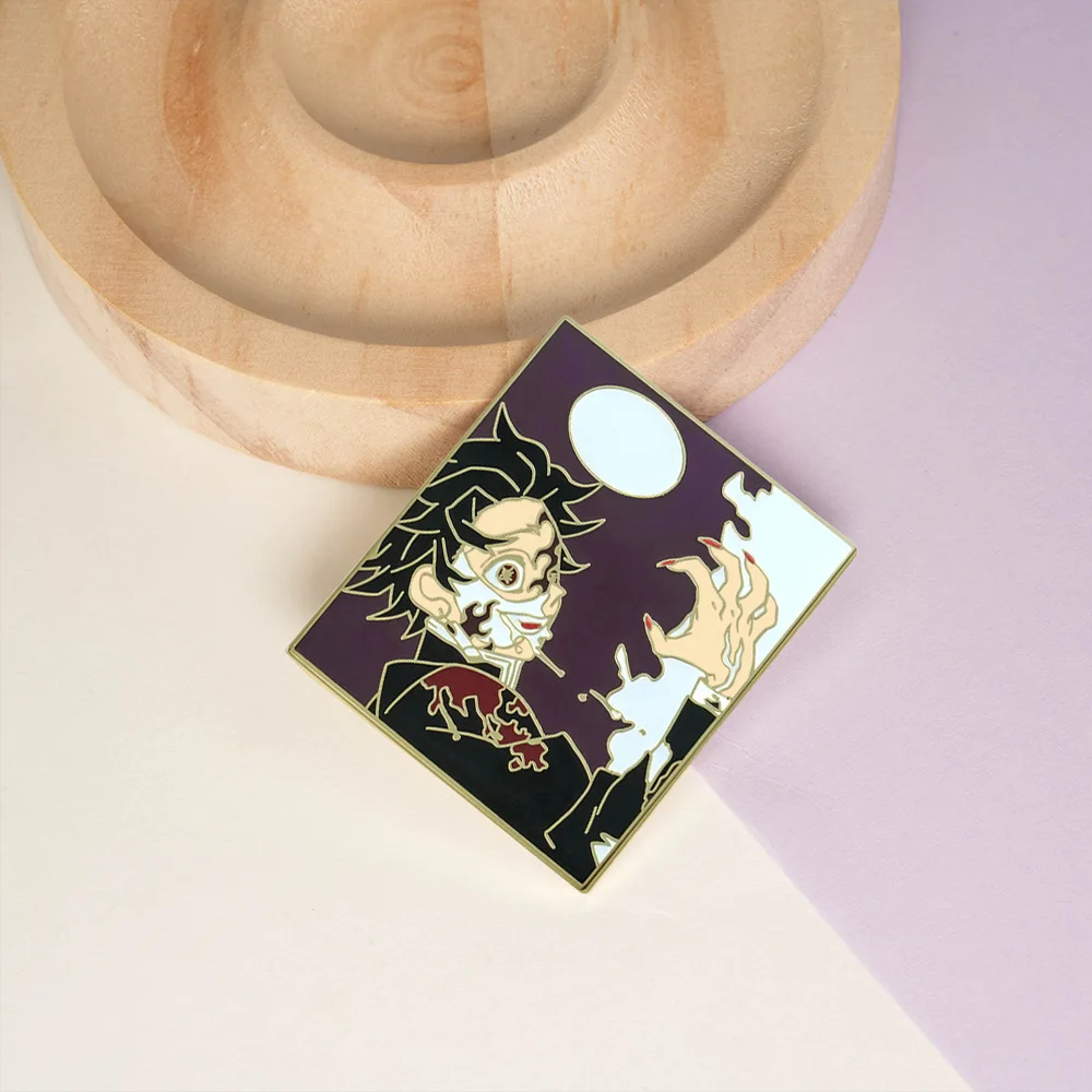 Anime Demon Slayer Kimetsu no Yaiba Kamado Tanjirou Cosplay Costume Badge Pin Accessories Backpack Pendant Metal Prop Brooch