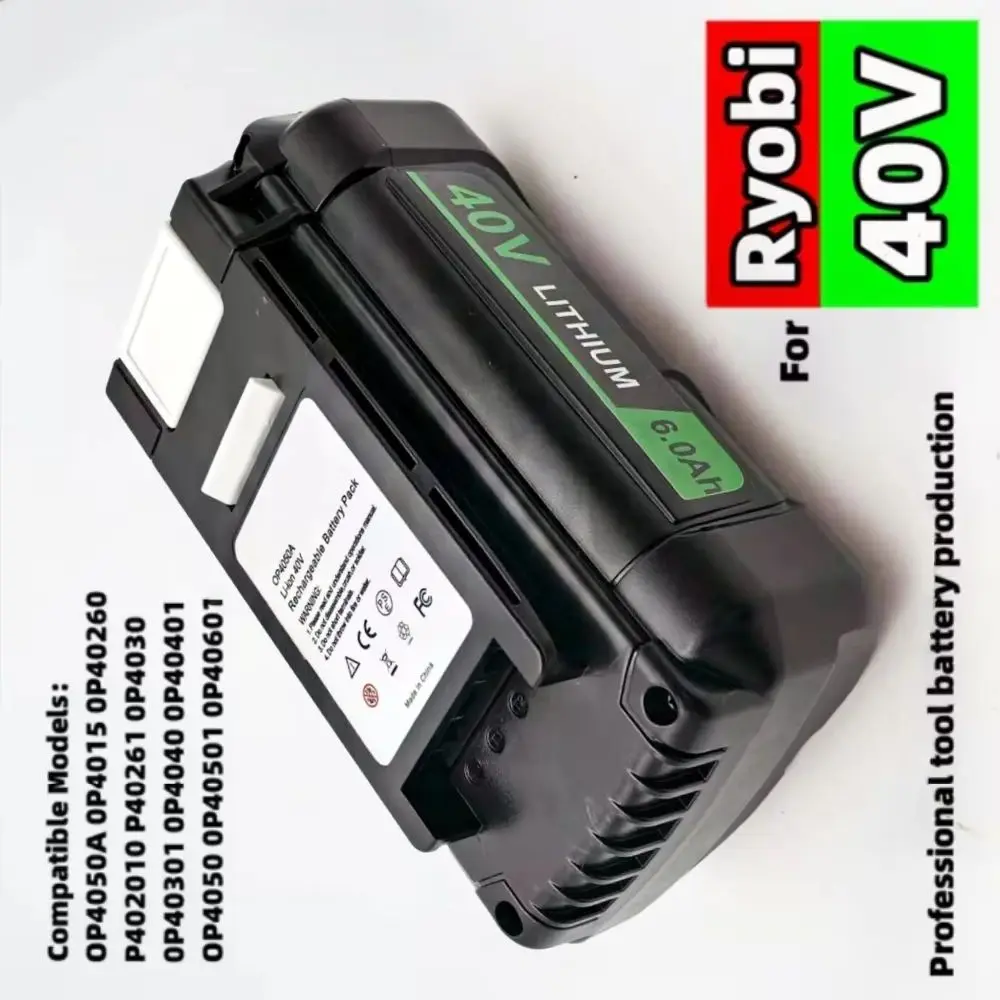 New 6000mAh 40V Compatible Rechargeable Battery for Ryobi Cordless Power Tools OP4050 RY40502 RY40200 OP4026 OP40401 RY40430