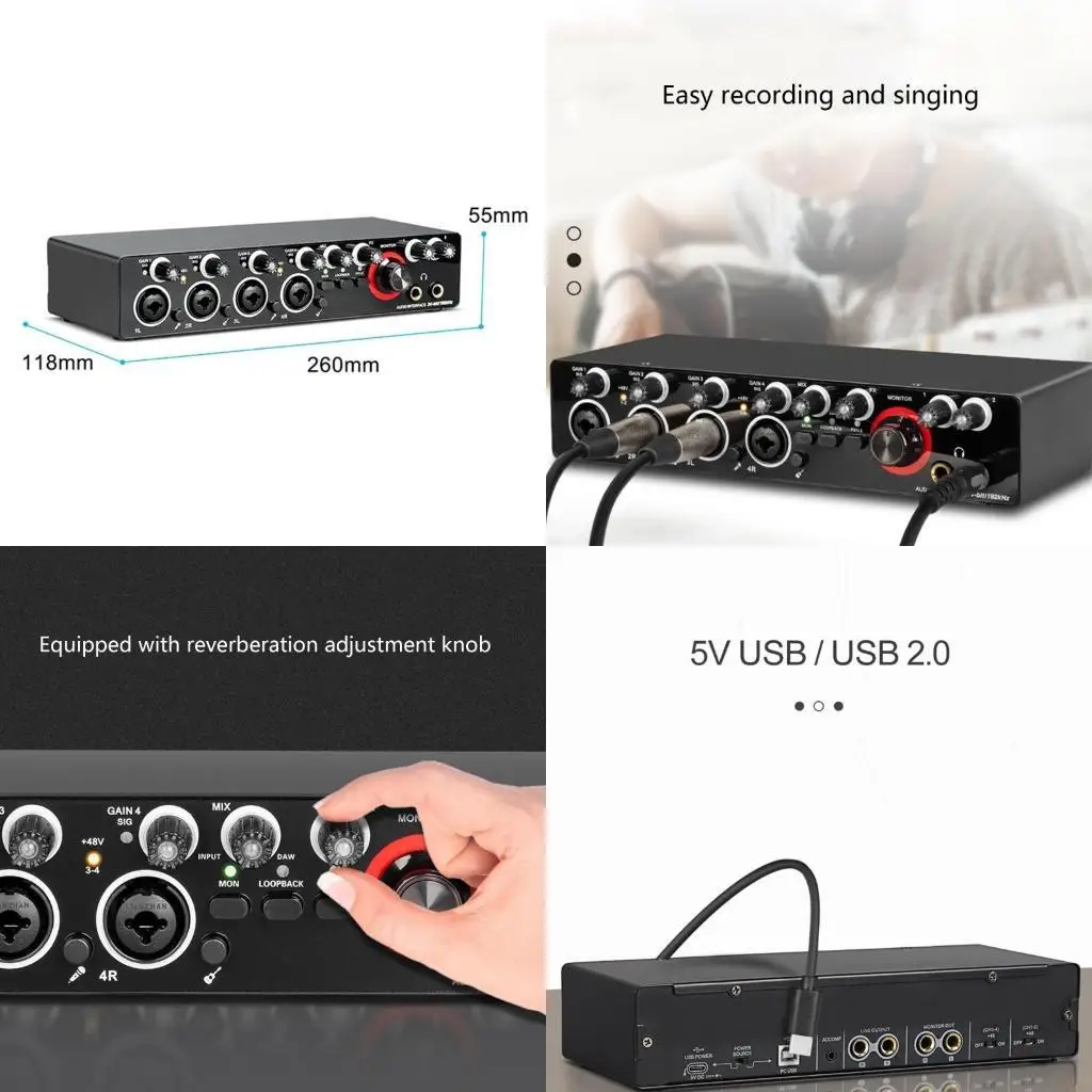 

B03F Звуковая карта с высокопроизводительным аудиоинтерфейсом и фантомным питанием 48 В и USB 5 В постоянного тока