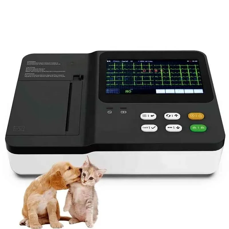 Pet Vet EKG Machine for Dogs And Cats 7-Inch LCD Display 6 Channels Printer Veterinary Heart Monitoring Equipment