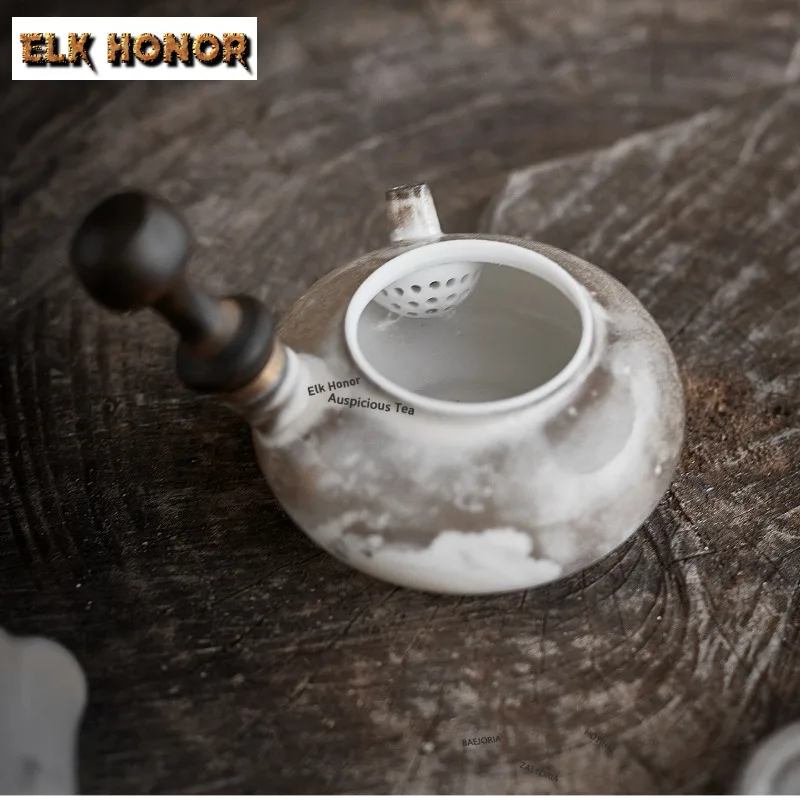 90ml Ink-painted Wood-fired Side-handle Teapot Retro Tea Infuser Pot Tea Making Kettle with Filter Tableware Supplies Collection