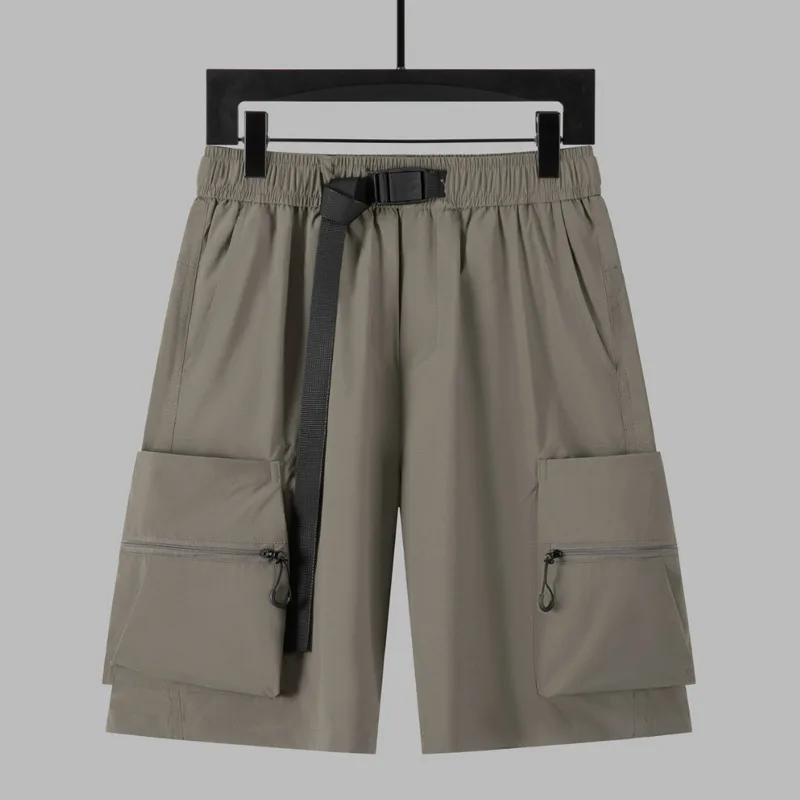 2025 Summer New Trendy Brand Functional Wind Wide Leg workwear Men's Outdoor Sports Elastic Waist Straight Leg Five Point Shorts
