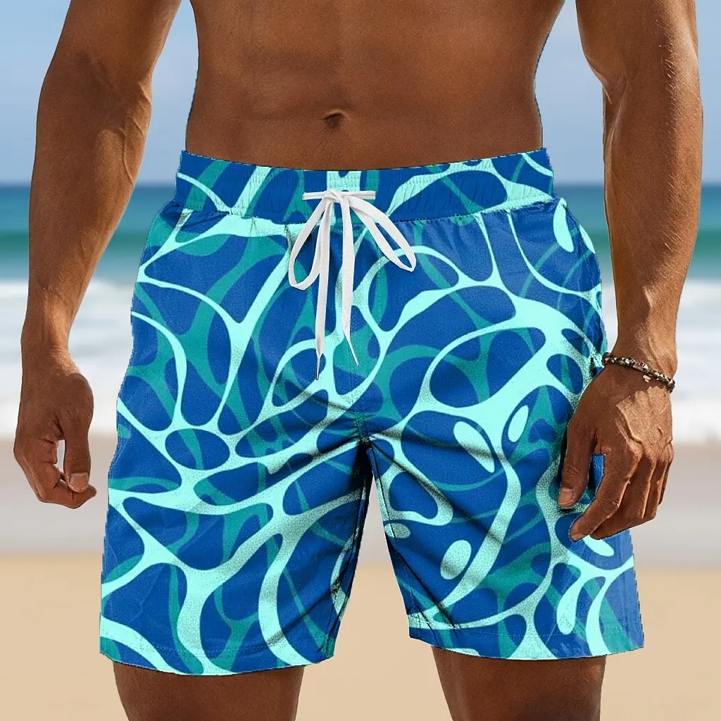 

Plus Size Men's Beach Shorts, Classic Simple Print, Skin-Friendly And Durable, Suitable For Home And Seaside Wear