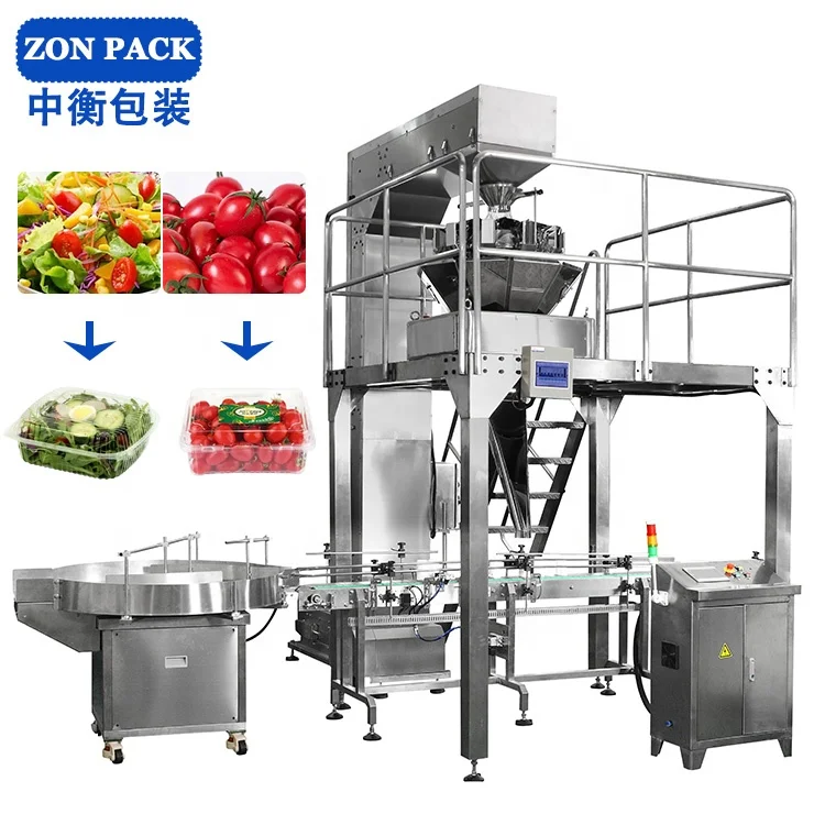 Automatic Frozen Fresh Vegetable and Fruits Multihead Weigher Weighing Machine Plastic Punnet Box Filler Line