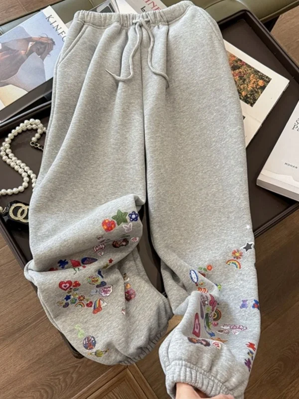 

Мужские спортивные брюки оверсайз (300 фунтов), в американском ретро-стиле, с мультяшным принтом, на осень-зиму, на флисовой подкладке, с отворотами