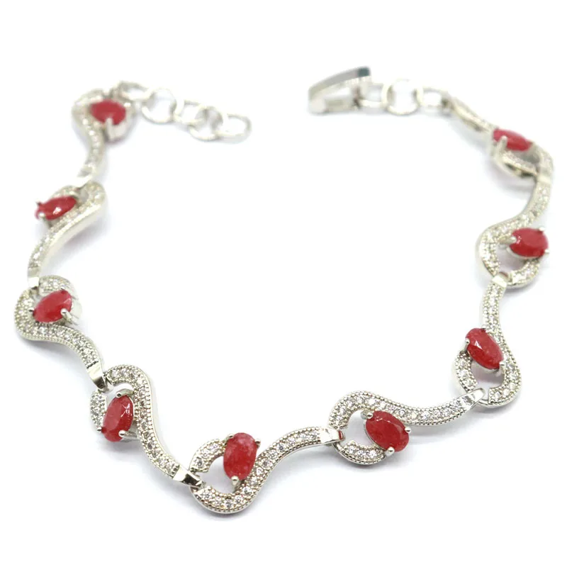 

Buy 5 Get 1 Free 21x10mm Real Green Emerald Red Ruby Fire Rainbow Mystic Topaz CZ Ladies Jewelry Silver Bracelet 7.5-8.0inch