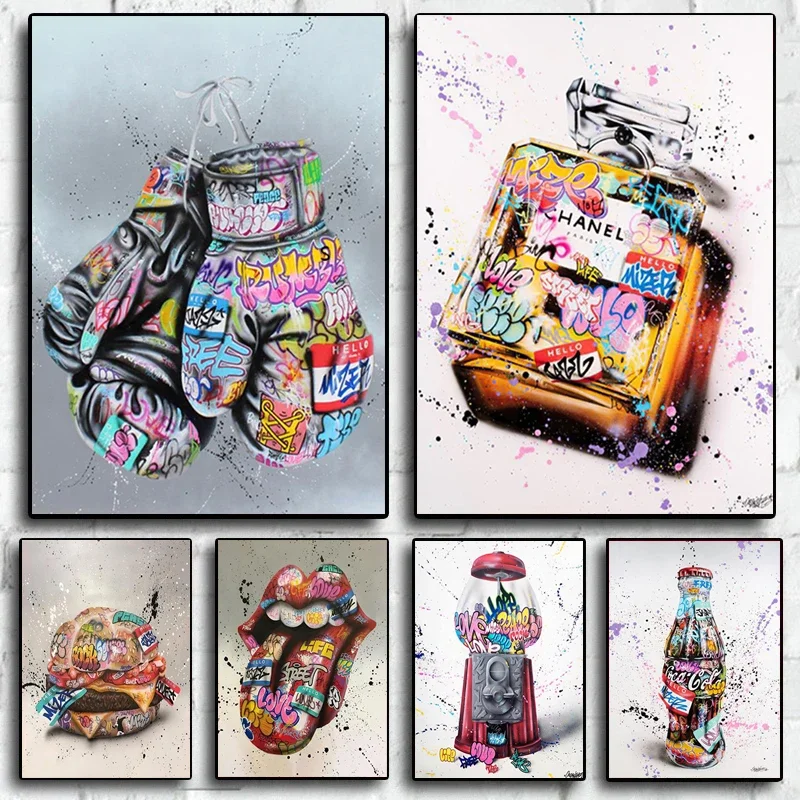 Graffiti Street Art Pop Poster Fashion Drinks Glasses Shoe Hamburg Canvas Painting Perfume Bottle Wall Picture Modern Home Decor