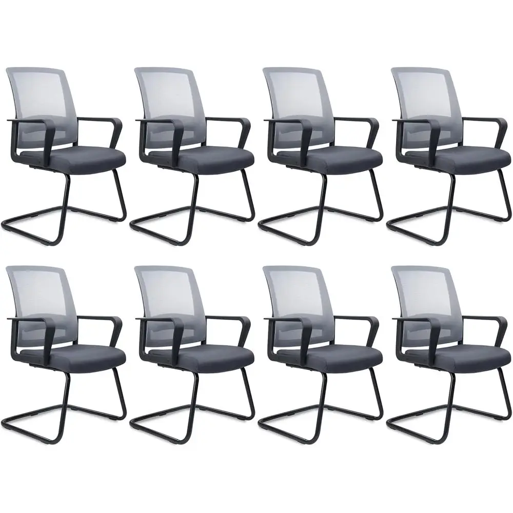 

Mesh Lumbar Support Ergonomic Office Chair Set of 8, Gray for Conference Rooms