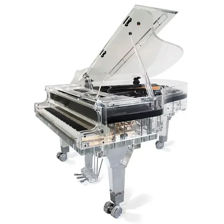 Professional Rolling Upright Acoustic Acrylic Baby Grand Piano 88 Keys With Led