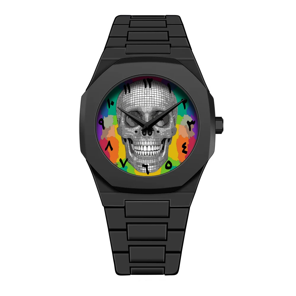 Fashionable Men's Black Polycarbonate Strap Lightweight Sports Watch Color Dial Clock Customizable Brand