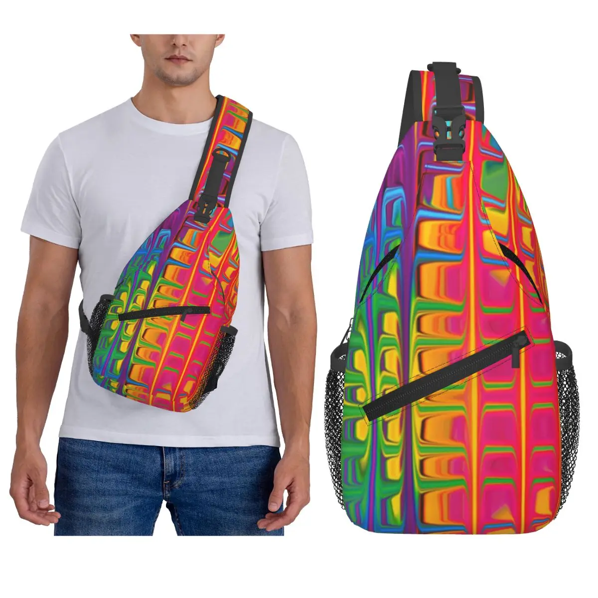 

Rainbow Painting Chest Bag Men Sling Crossbody Backpack Chest Bag Travel Hiking Daypack Shoulder Bag
