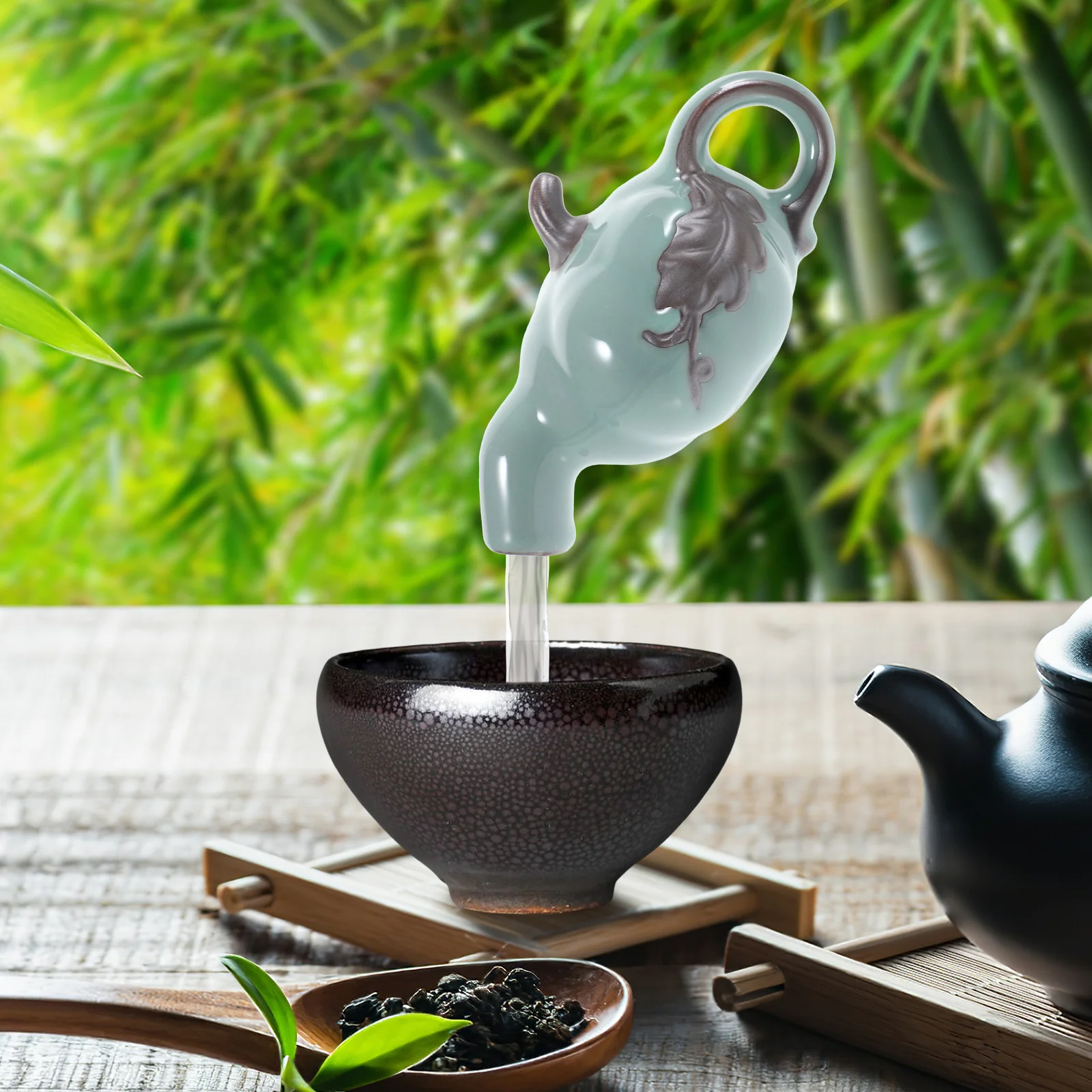 

1Set Ceramic Teapot Accessories Invisible Tabletop Fountain Decor Floating Water Spout Functional Ornament for Desk Decoration