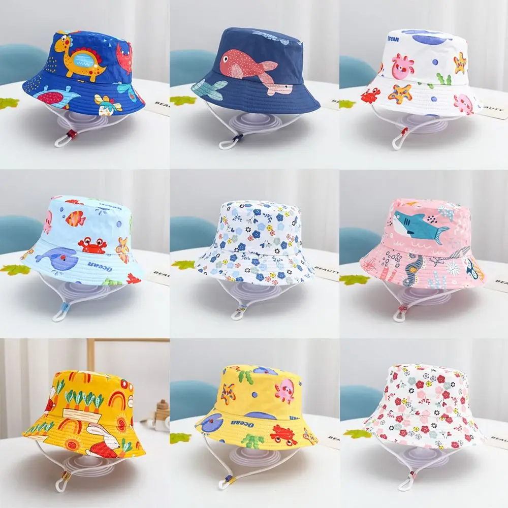 Animal Print Children Bucket Hats Outdoor Cartoon Large Brim Beach Sun Hat Cotton Fisherman's Cap Kids Toddler