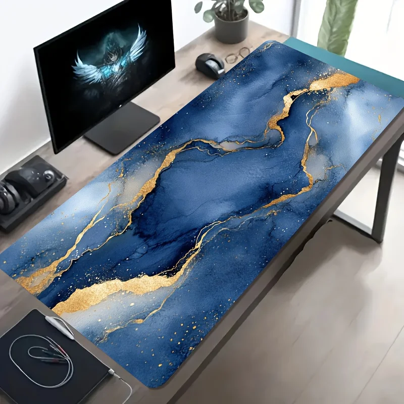 Blue Gold Marble Abstract Desk Mat Large Extended Gaming Mouse Pad Non-Slip Office Workstation