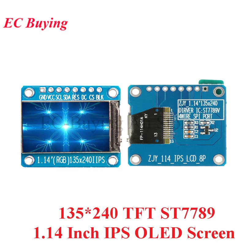 Module d'affichage OLED IPS 1.14 pouces, écran LCD nu 135x240 RGB TFT pour Arduino ST7789, carte LCD SPI polychrome HD OLED 8 broches, bricolage