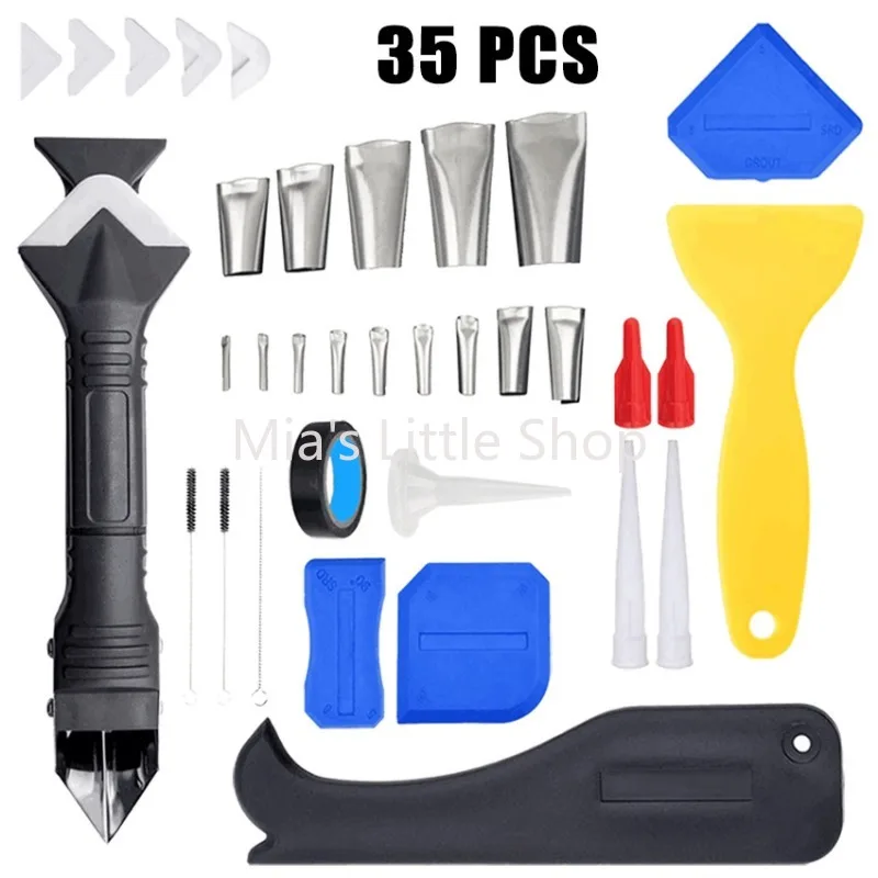 35PCS Caulking Tool Set Silicone Sealant Finishing Kit Multi-Angle Grout Scraper for DIY Home