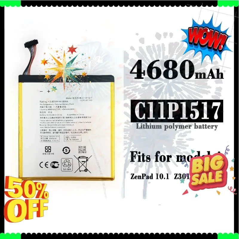SWZY Newly Upgraded C11P1517 4680mAh Battery for ASUS ZENPAD 10 Z300M Z300CNL 6B P00C High-Capacity Replacement Table Battery