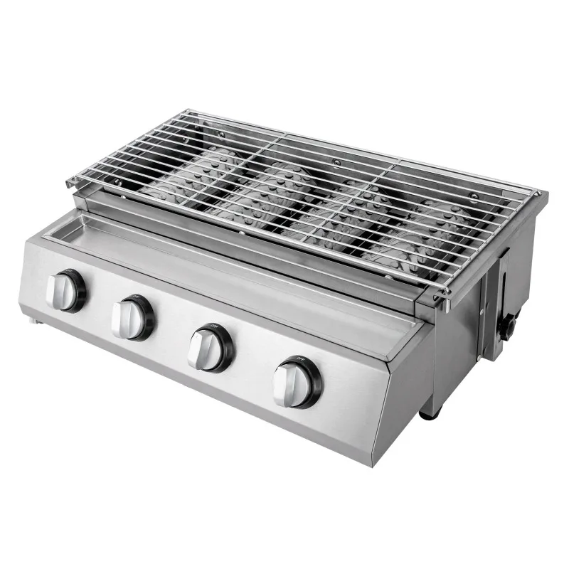 Parrilla barbacoa sin humo acero inoxidable asador parrilla Gas GLP 4 quemadores portátil extraíble para Patio exterior y jardín