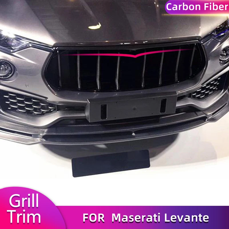 

Carbon Fiber Front Bumper Grill Grille Trim for Maserati Levante Base S Sport Utility 4 Door 2016-2020 Car Front Mesh Grill Trim