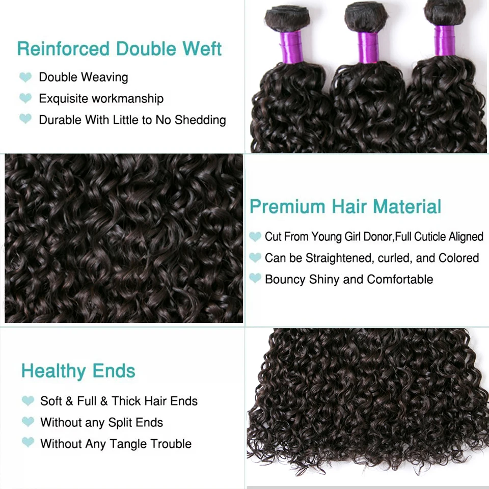 Beaufox 10A Water Wave Bundles Malaysian Hair Weave Bundles Deals Unprocessed Curly Human Hair Bundles 30" Remy Hair Extensions