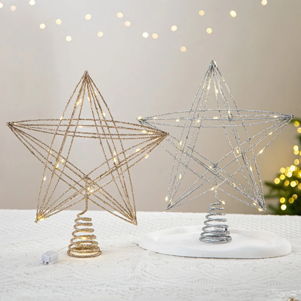 LED Christmas Tree Toppers Star Luminous Eight-pointed Star Christmas Tree Toppers Lights Glitter Iron Christmas Tree Decoration