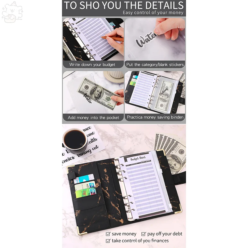 A6 Loose-leaf Notebook Binder New Budget Plan Notebook A6 Cash Envelope Saving Money 6 Holes Binder For Financial Management