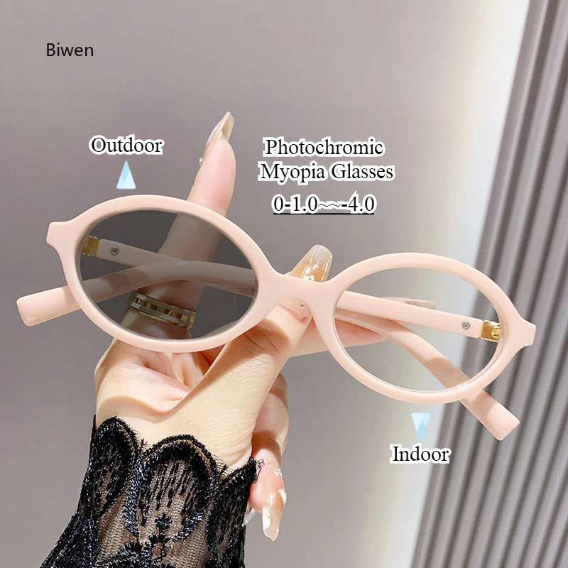 

Fashion Vintage Photochromic Myopia Glasses Women Oval Small Frame Minus Diopter Eyeglasses Outdoor Color Changing Sunglasses