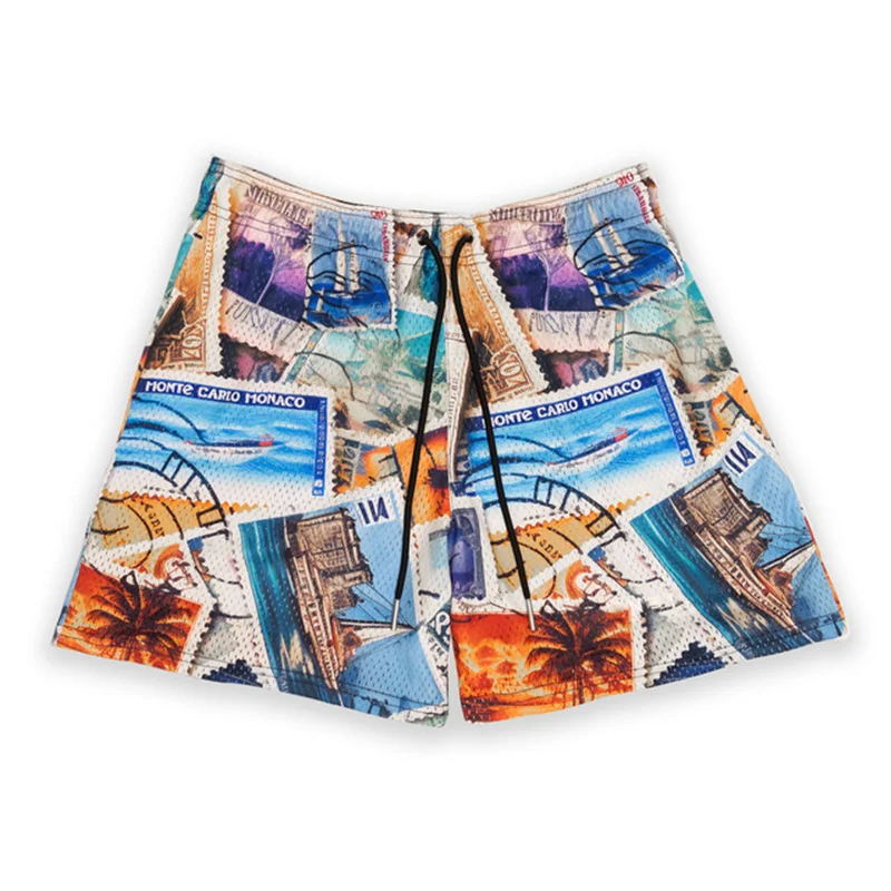 

Новые летние американские мужские повседневные шорты спортивные баскетбольные модные брюки с принтом сетчатые дышащие пляжные мужские и женские брюки четверти