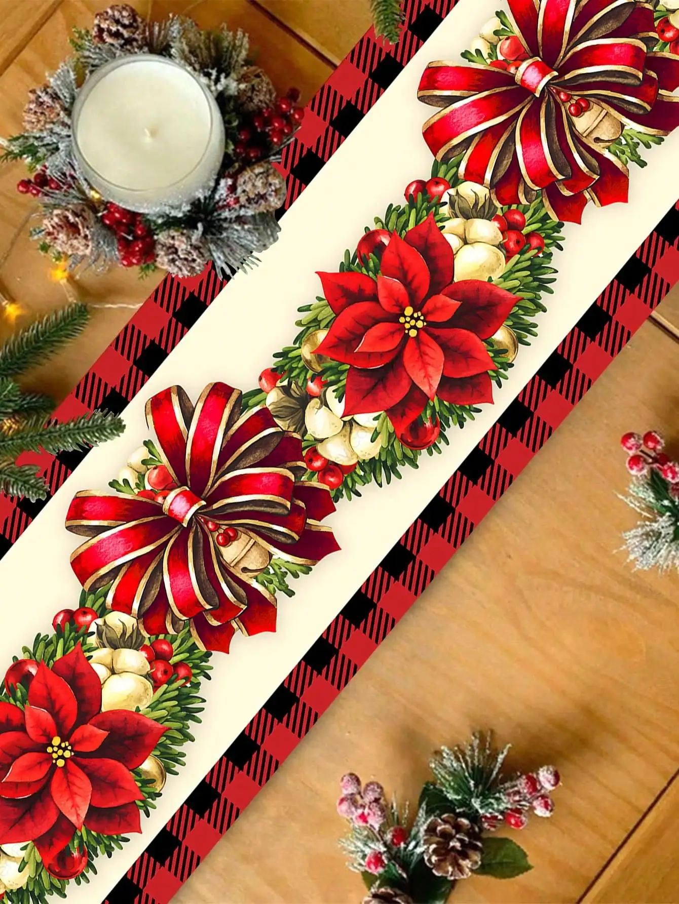 Christmas Floral Design Linen Table Runners Dresser Scarf Decorations Farmhouse Home Dining Table Runners Navidad Decoration