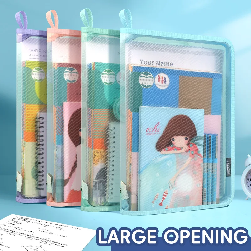 Huajie Transparent Document Bag Subject Bag Large Opening Subject Classification Bag Primary School Student Document Book Mesh Storage Bag Zipper Subject Classification Bag Exam Special Bag Tutoring Bag Satchel Book Ba