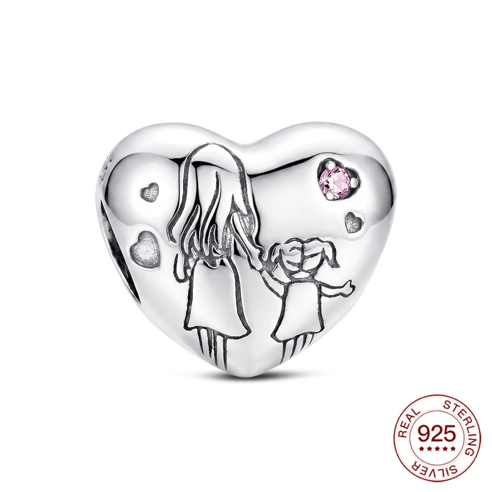 New 925 Sterling Silver Mother and Daughter Silhouett Heart Charm For Women DIY Bracelet Making Sweet Gift For Her Collection