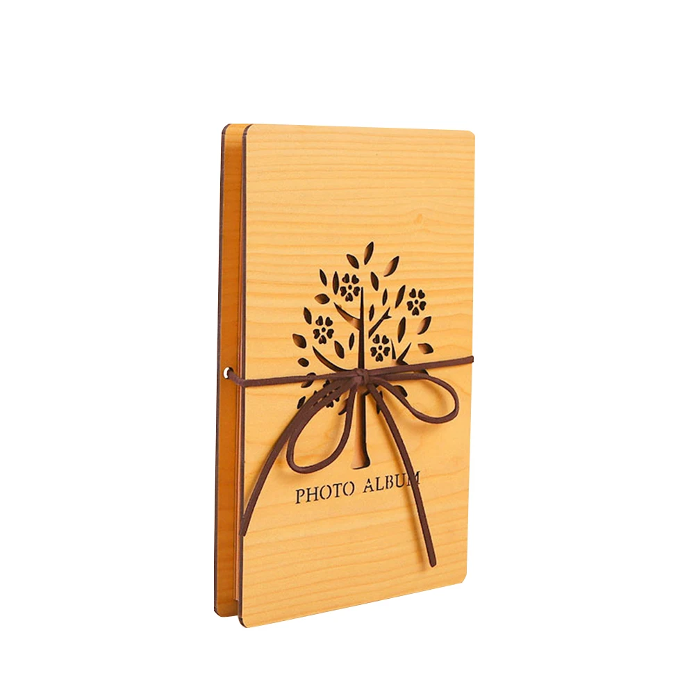 

Wooden Photo Album 15 Sheets 30 Pages Stretchable Folding Design DIY Scrapbook Ideal for Valentine Mothers Day Gifts