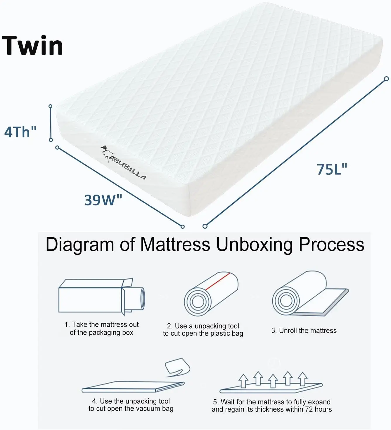 Espuma de memória colchão para quartos infantis, Twin colchão, colchão muito confortável, CertiPUR-US Certificfieds, Novo, 2024, 4"